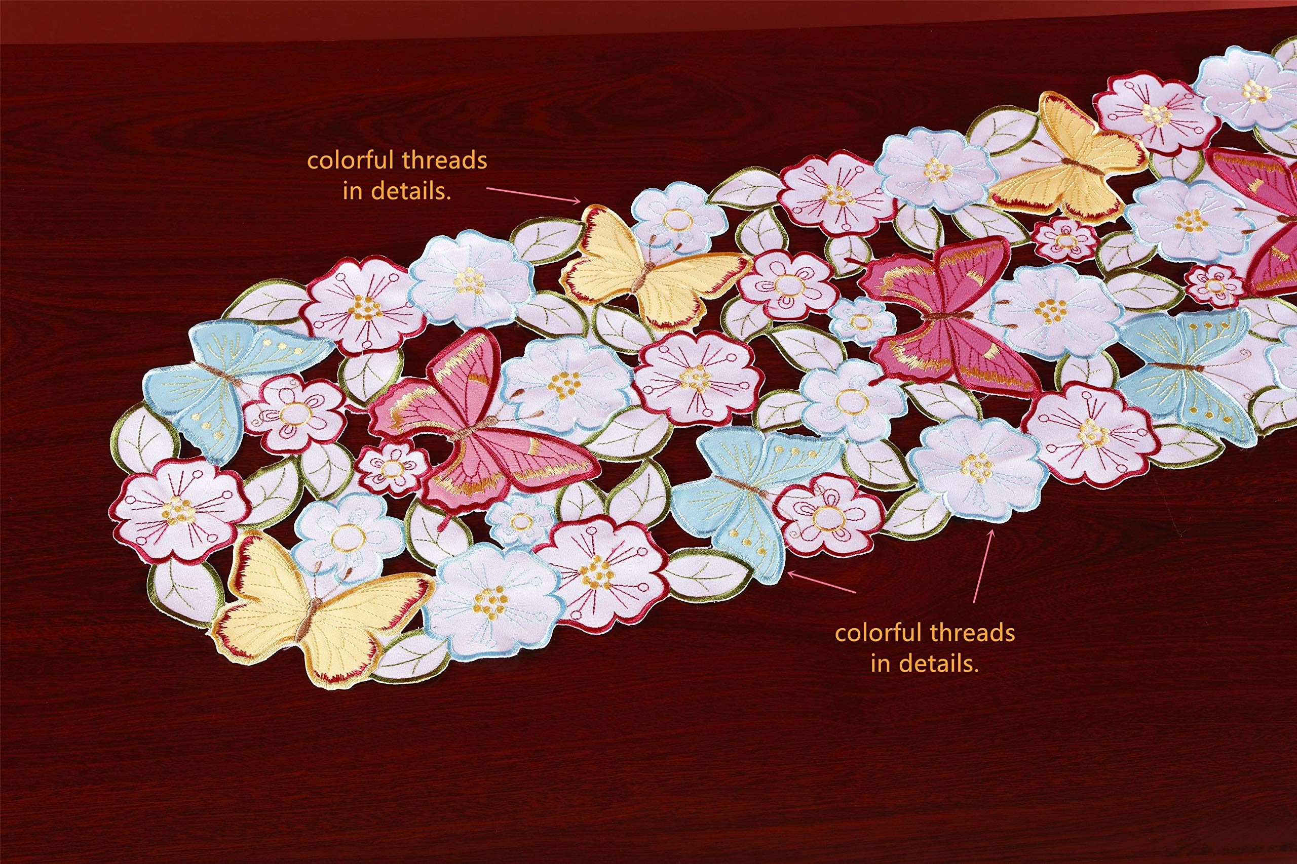 【点もの】蝶と花の刺繍テーブルランナー Amazon｜FENDOUBA テーブルランナー 蝶の花の刺繍茶表テーブル